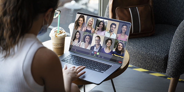 Laptop with group video call 