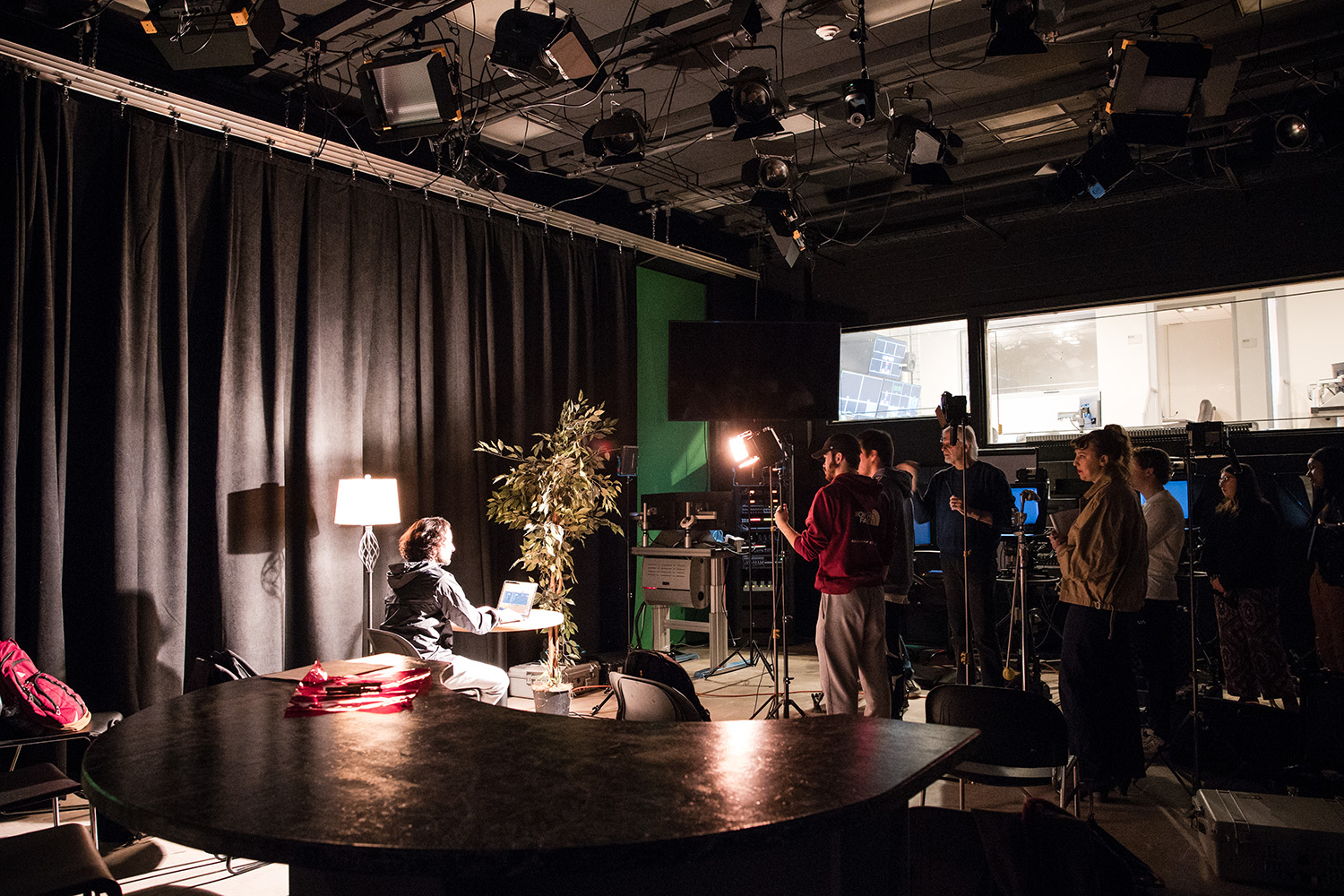 Student in a digital cinema production class