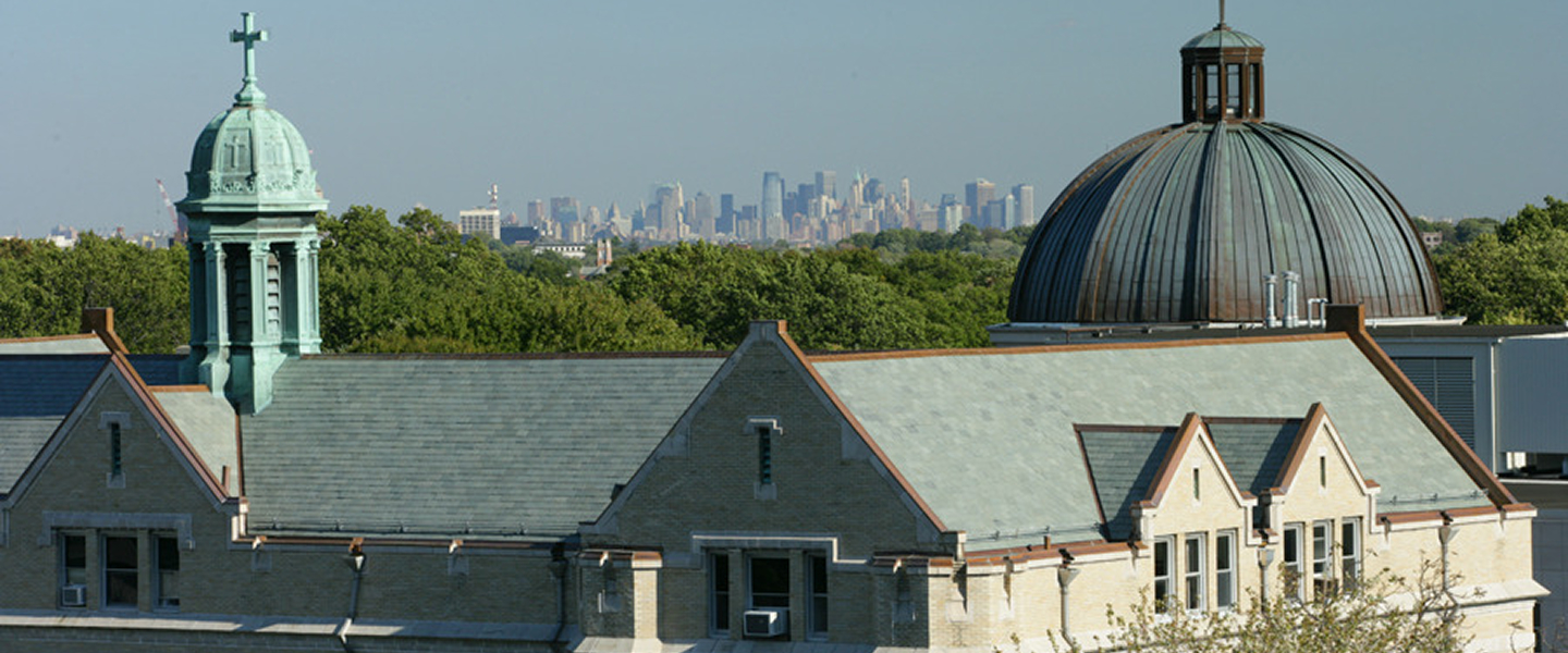 Walsh Library done with NYC in the background